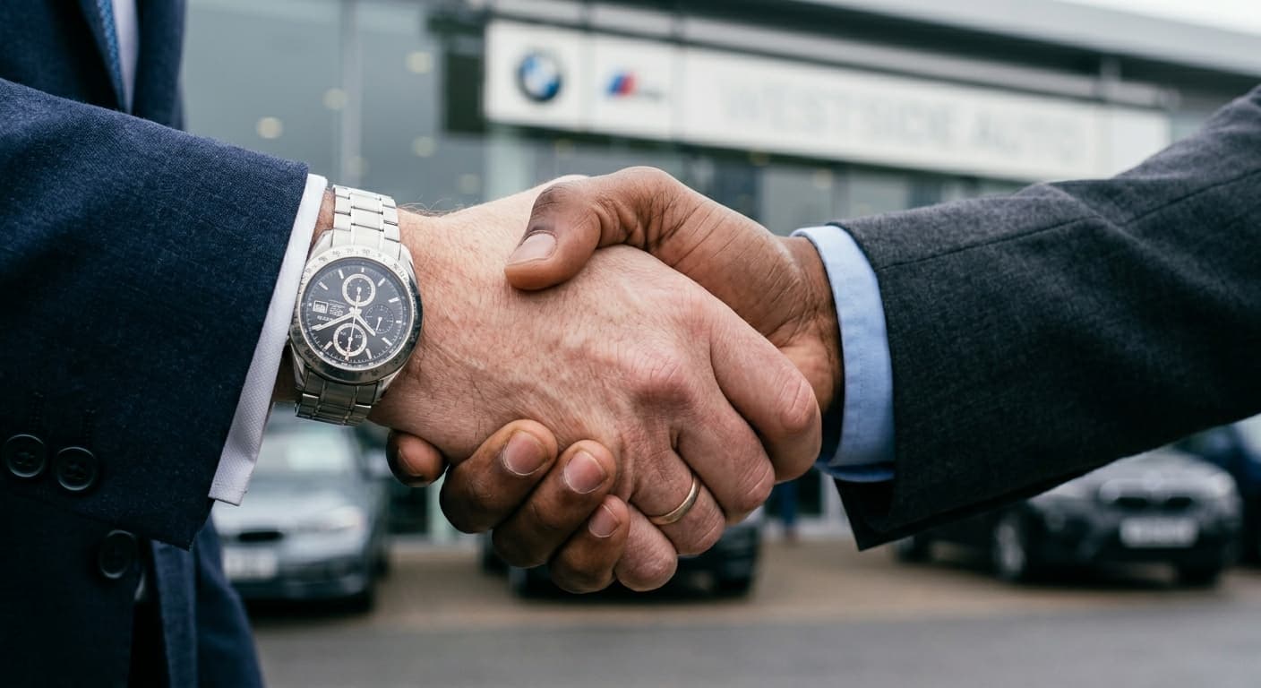 Autohändler, die Hände schütteln